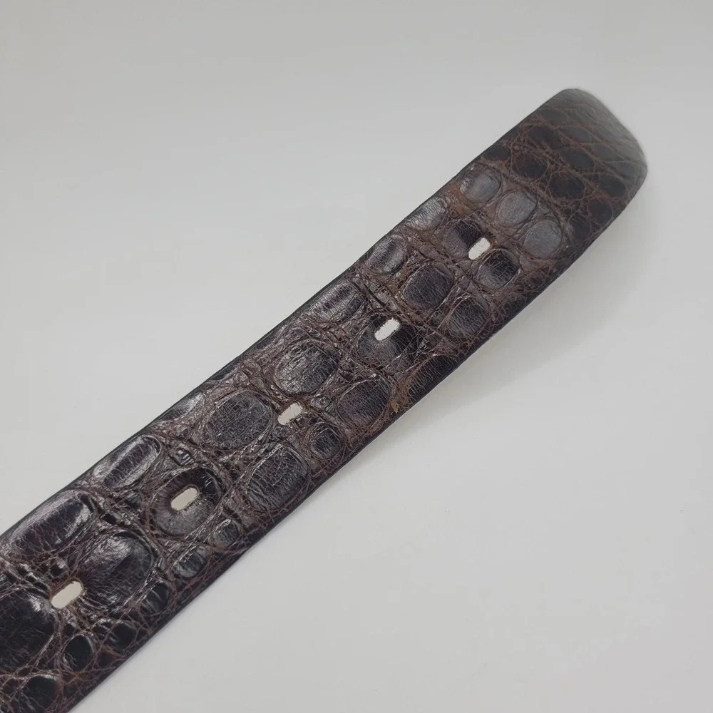 Vintage Brown Crocodilian Leather Belt 36 Classic Quiet Luxury Old Money France